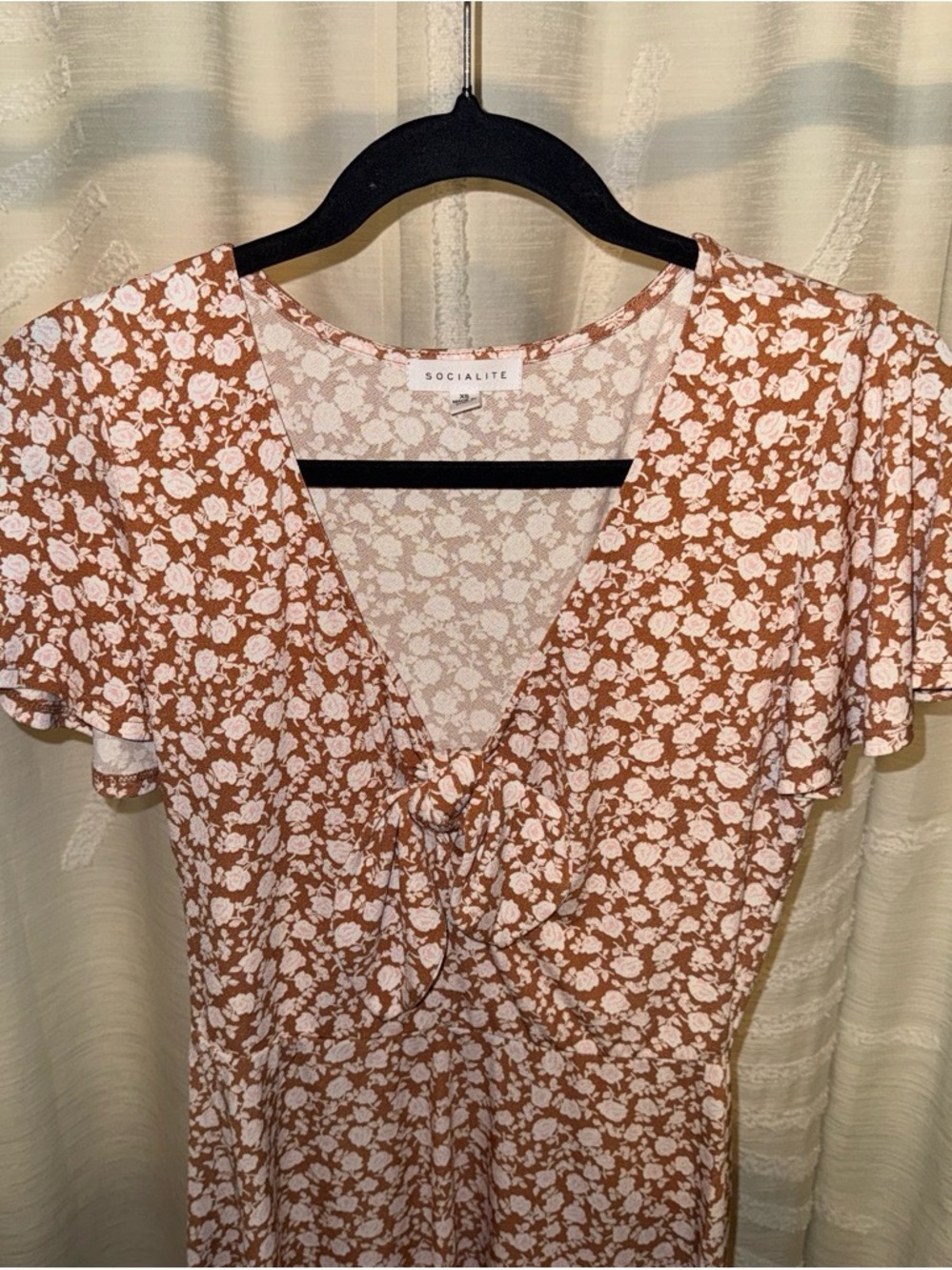 Socialite Rust-Brown Floral Tie-Front Mini Dress - Picture 2 of 3